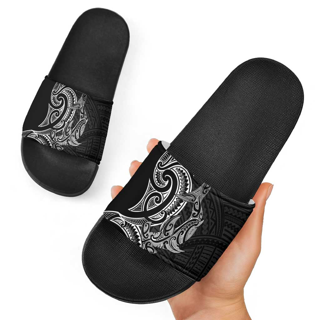 New Zealand Hammerhead Shark Slide Sandals Maori Haehae Mangopare Black - Vibe Hoodie