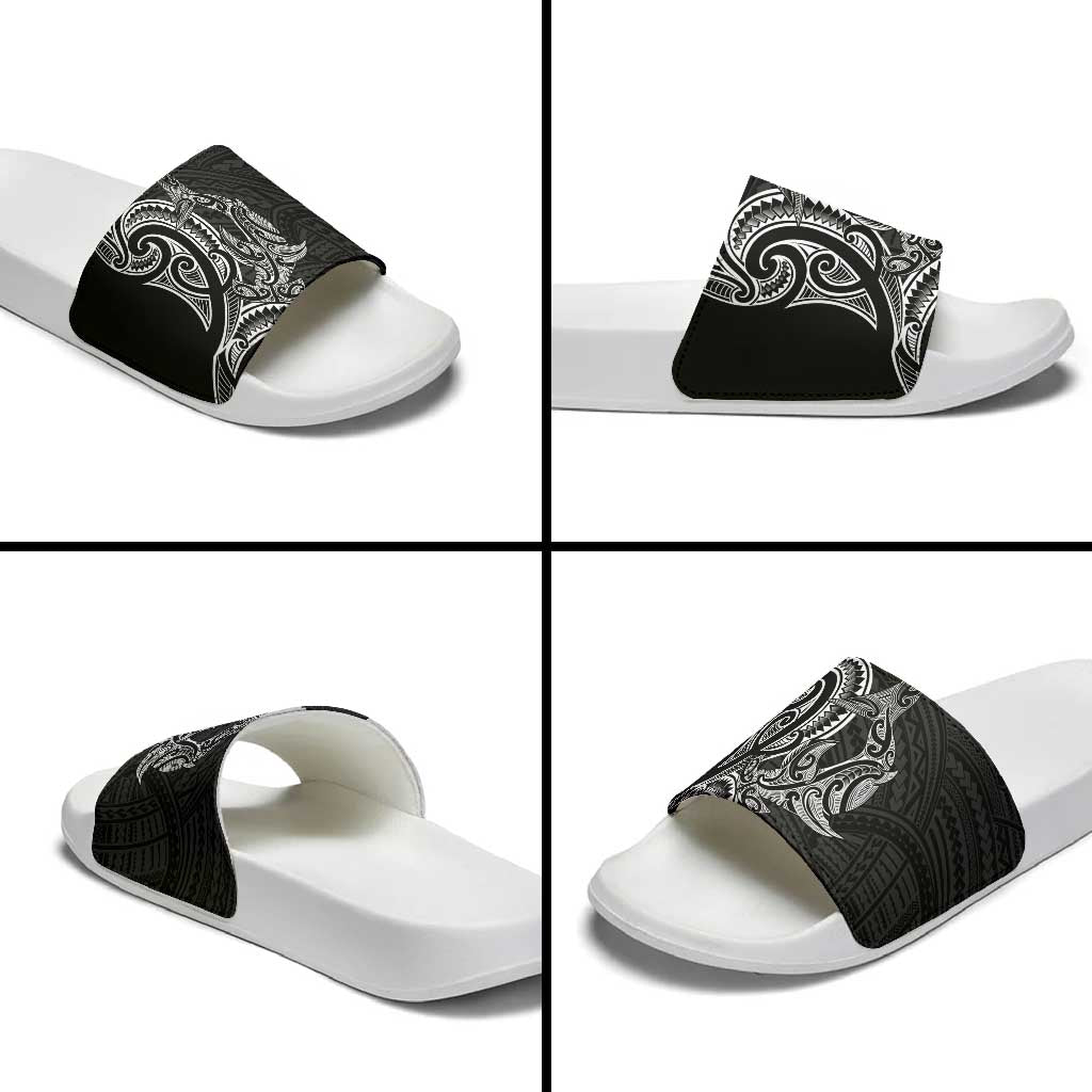 New Zealand Hammerhead Shark Slide Sandals Maori Haehae Mangopare Black - Vibe Hoodie