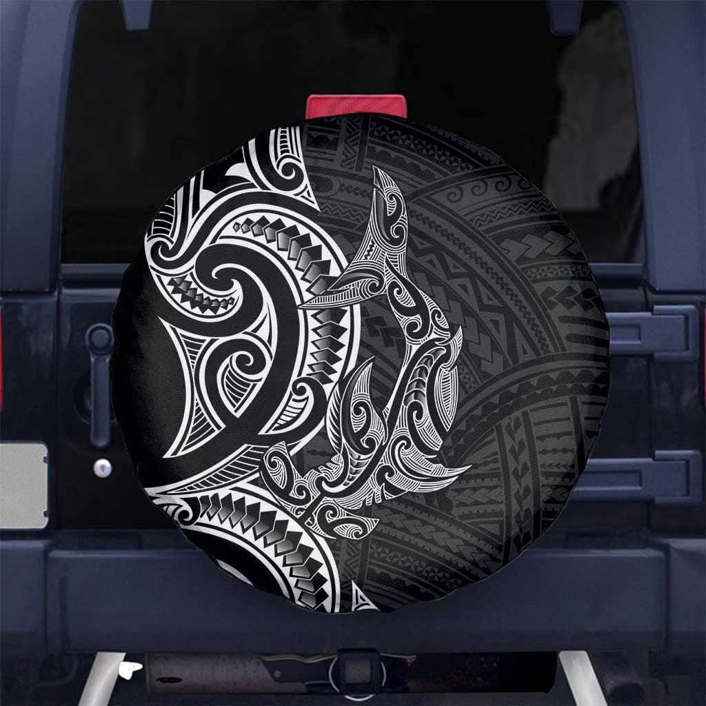 New Zealand Hammerhead Shark Spare Tire Cover Maori Haehae Mangopare Black - Vibe Hoodie