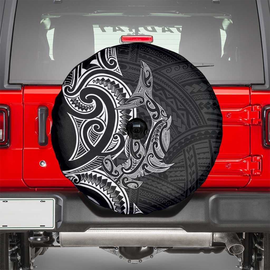 New Zealand Hammerhead Shark Spare Tire Cover Maori Haehae Mangopare Black - Vibe Hoodie
