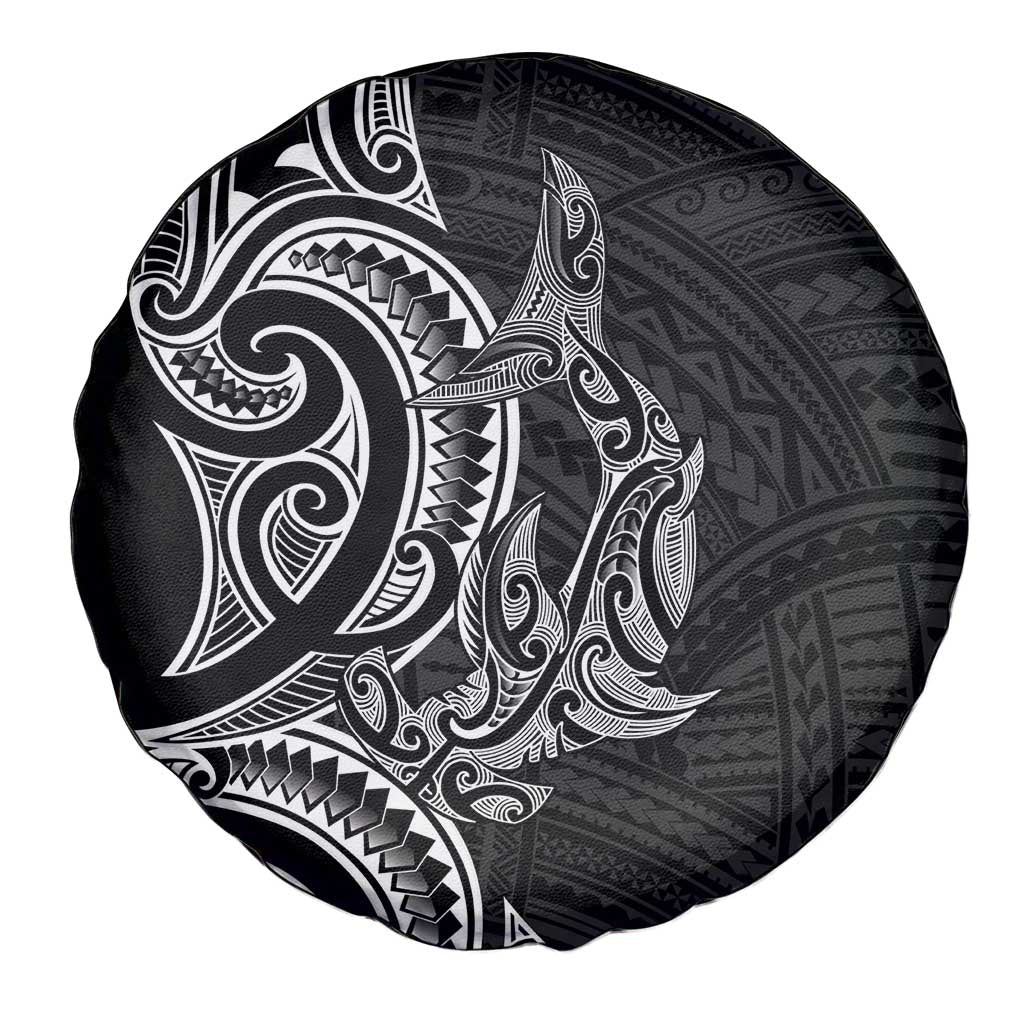 New Zealand Hammerhead Shark Spare Tire Cover Maori Haehae Mangopare Black - Vibe Hoodie