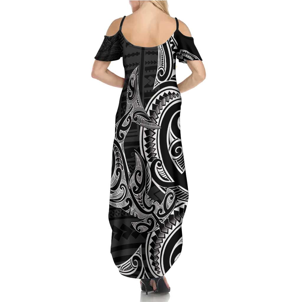 New Zealand Hammerhead Shark Summer Maxi Dress Maori Haehae Mangopare Black - Vibe Hoodie