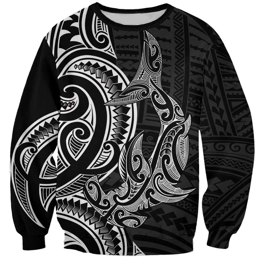 New Zealand Hammerhead Shark Sweatshirt Maori Haehae Mangopare Black - Vibe Hoodie