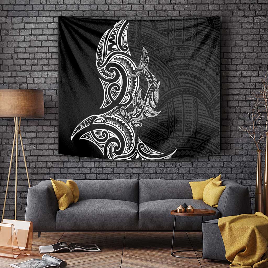 New Zealand Hammerhead Shark Tapestry Maori Haehae Mangopare Black - Vibe Hoodie