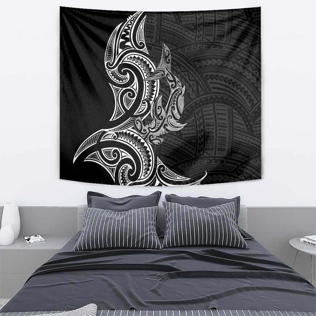 New Zealand Hammerhead Shark Tapestry Maori Haehae Mangopare Black - Vibe Hoodie