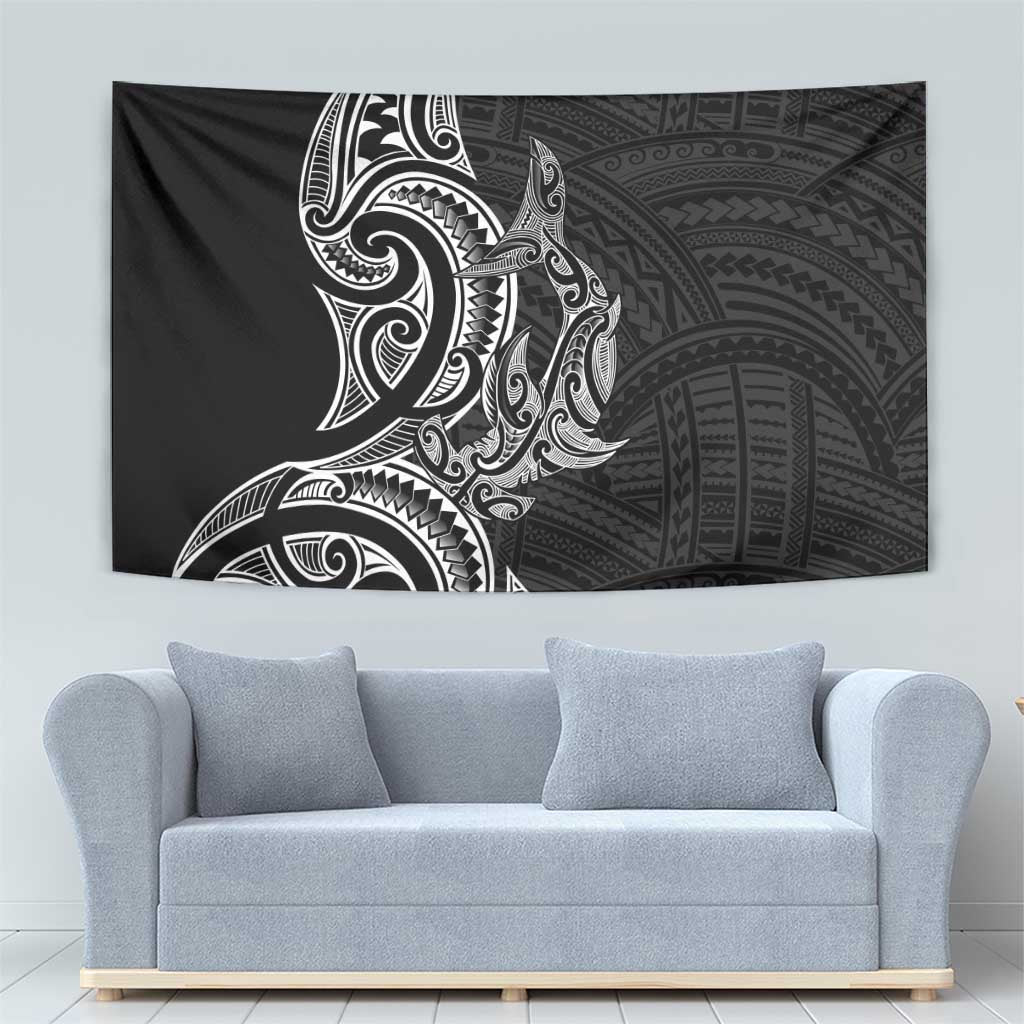 New Zealand Hammerhead Shark Tapestry Maori Haehae Mangopare Black - Vibe Hoodie