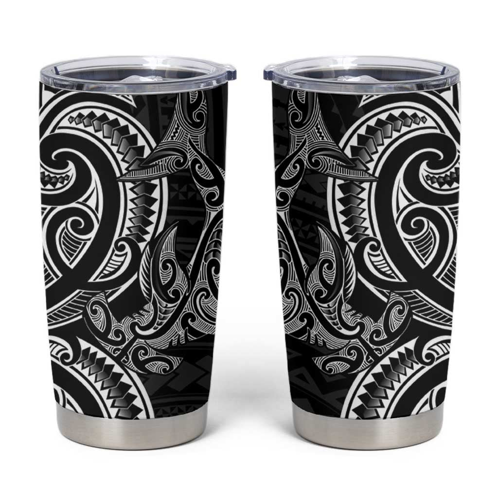 New Zealand Hammerhead Shark Tumbler Cup Maori Haehae Mangopare Black - Vibe Hoodie