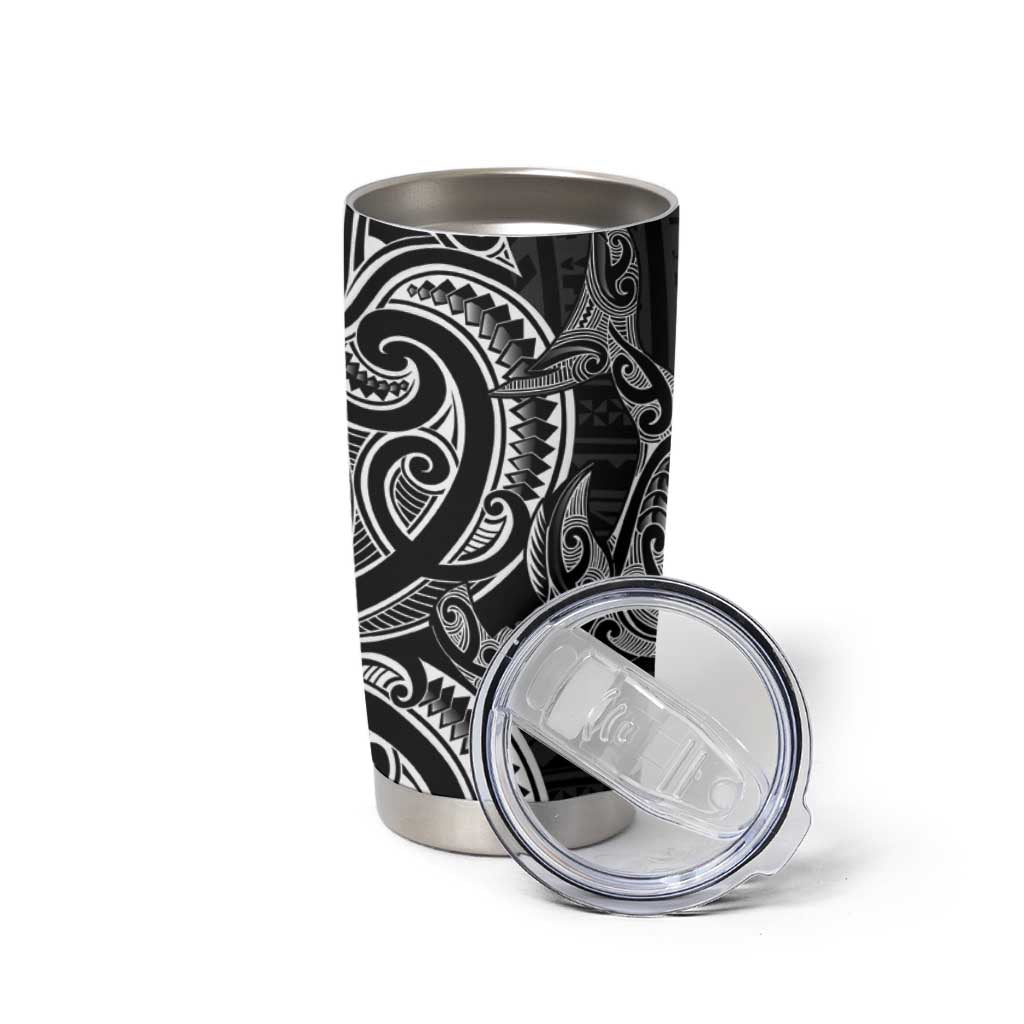New Zealand Hammerhead Shark Tumbler Cup Maori Haehae Mangopare Black - Vibe Hoodie