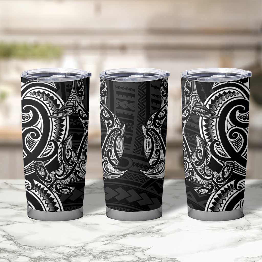New Zealand Hammerhead Shark Tumbler Cup Maori Haehae Mangopare Black - Vibe Hoodie