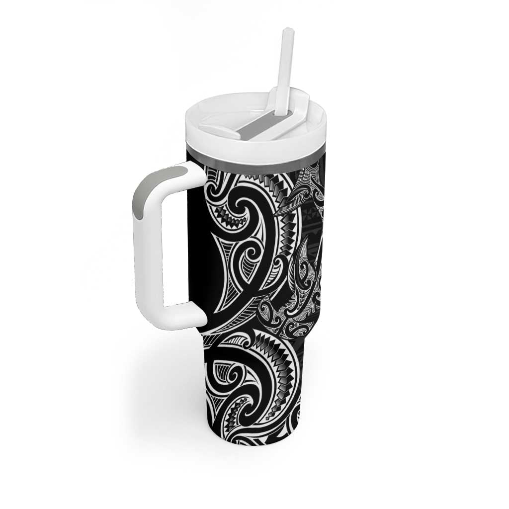 New Zealand Hammerhead Shark Tumbler With Handle Maori Haehae Mangopare Black - Vibe Hoodie