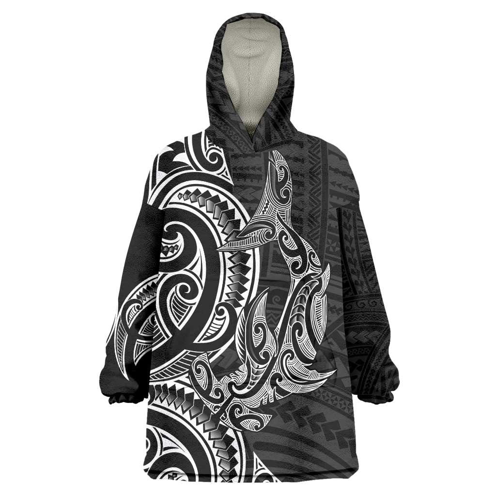 New Zealand Hammerhead Shark Wearable Blanket Hoodie Maori Haehae Mangopare Black - Vibe Hoodie