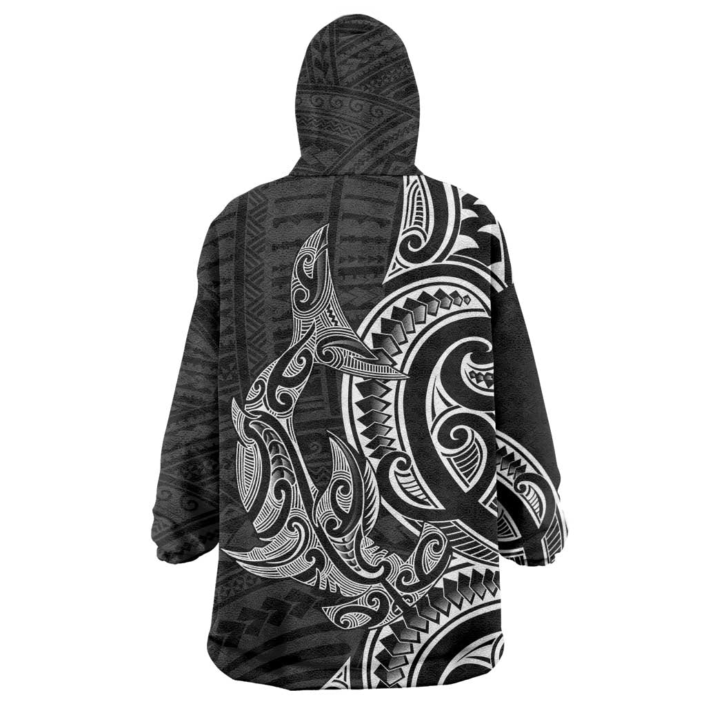 New Zealand Hammerhead Shark Wearable Blanket Hoodie Maori Haehae Mangopare Black - Vibe Hoodie