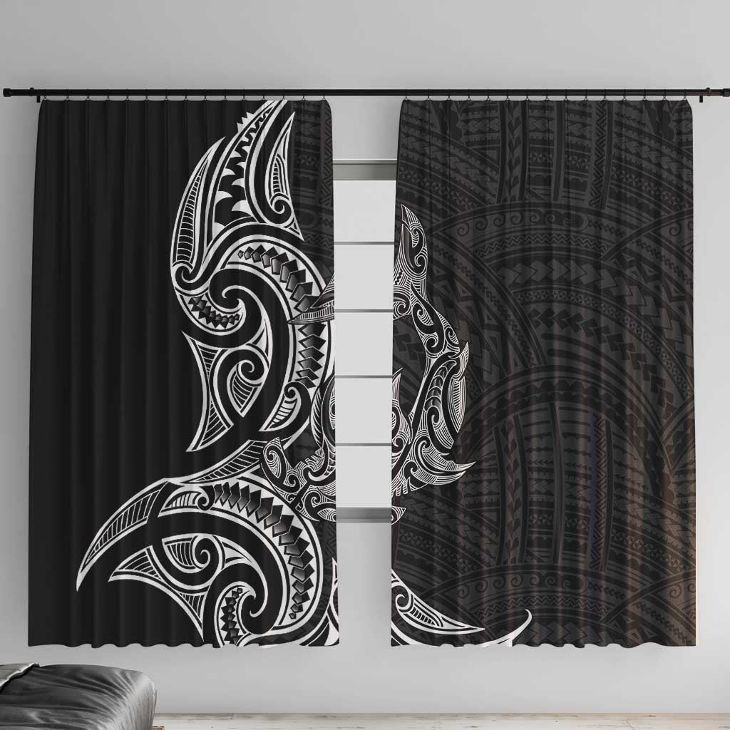 New Zealand Hammerhead Shark Window Curtain Maori Haehae Mangopare Black - Vibe Hoodie