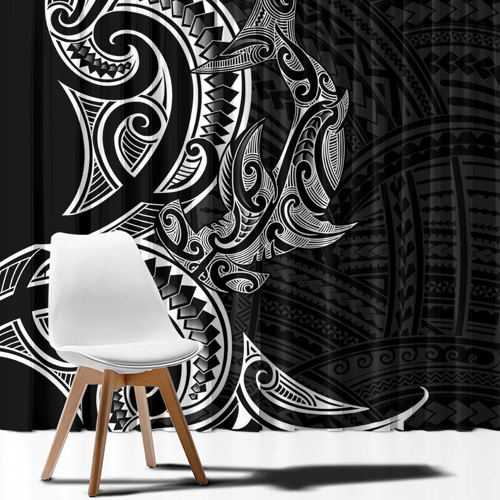 New Zealand Hammerhead Shark Window Curtain Maori Haehae Mangopare Black - Vibe Hoodie