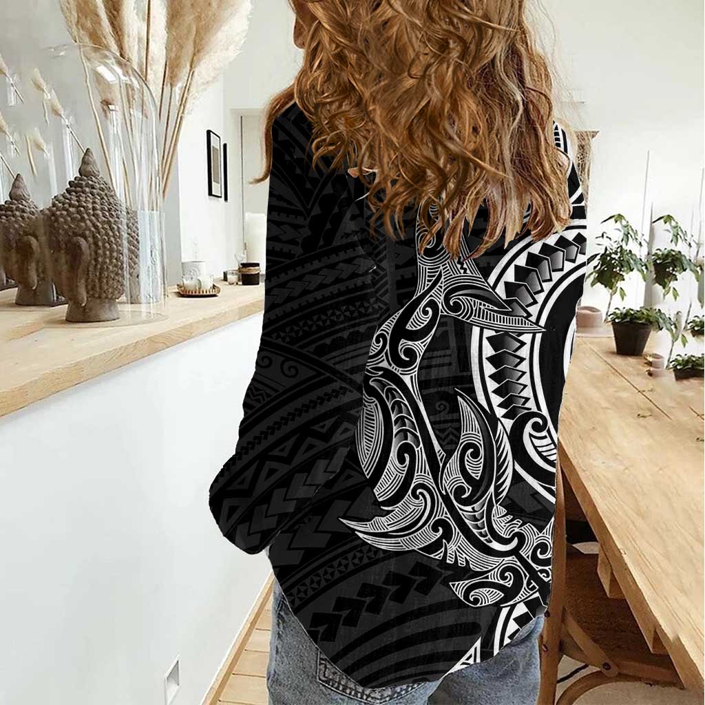 New Zealand Hammerhead Shark Women Casual Shirt Maori Haehae Mangopare Black - Vibe Hoodie
