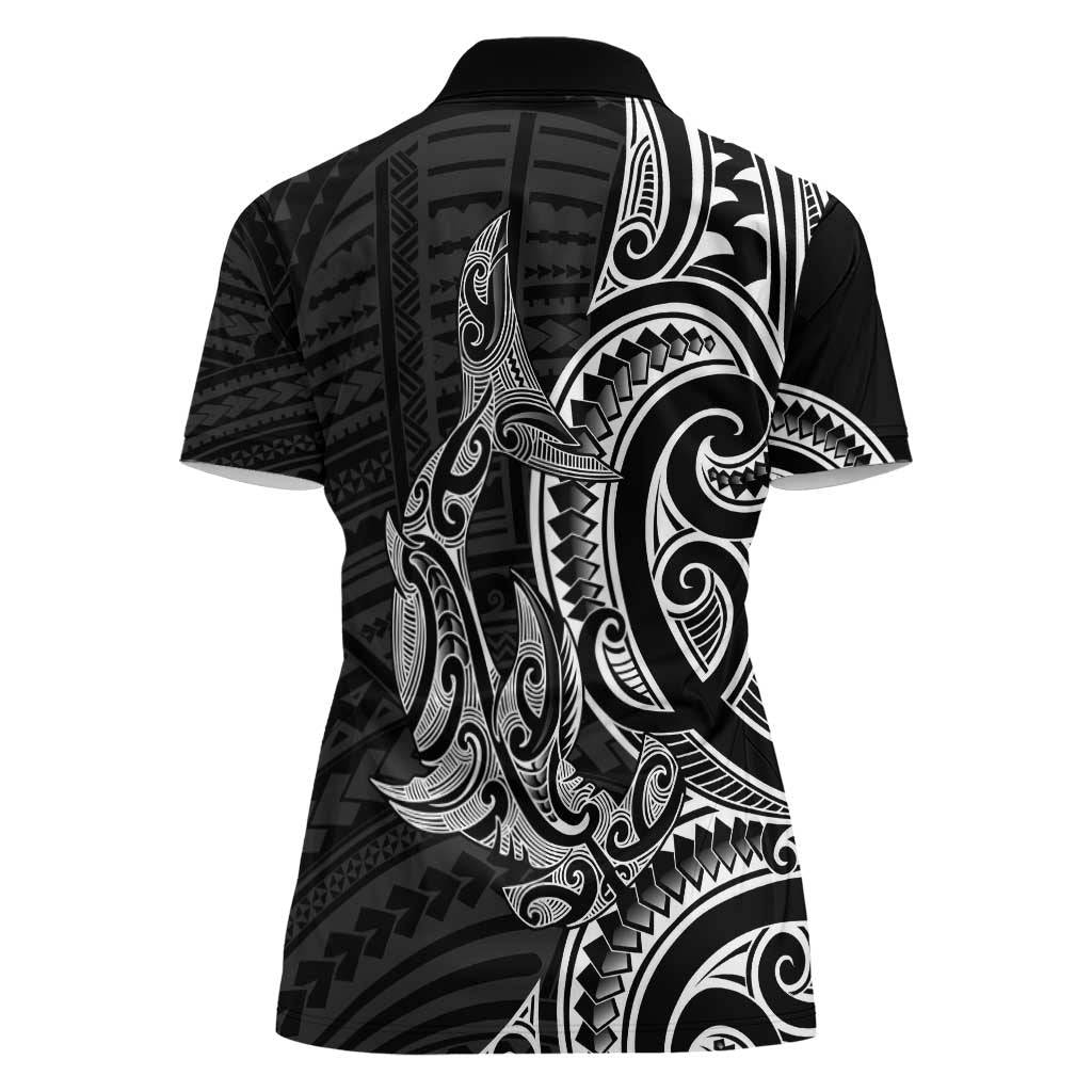 New Zealand Hammerhead Shark Women Polo Shirt Maori Haehae Mangopare Black - Vibe Hoodie