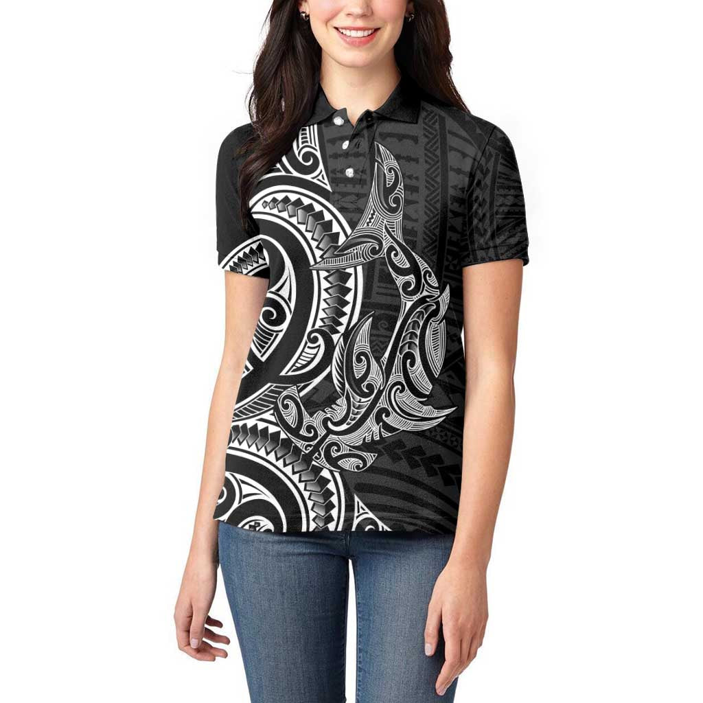 New Zealand Hammerhead Shark Women Polo Shirt Maori Haehae Mangopare Black - Vibe Hoodie