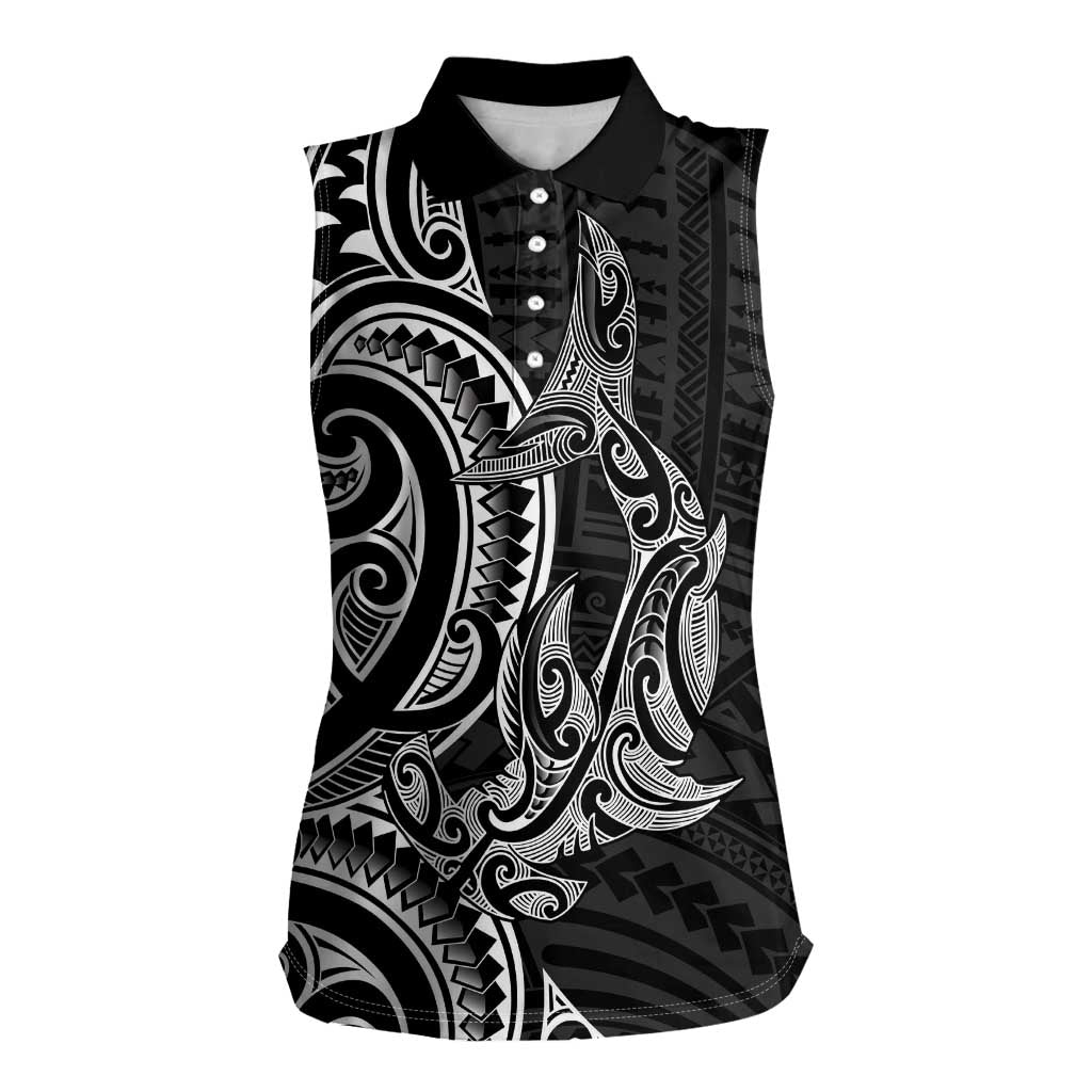 New Zealand Hammerhead Shark Women Sleeveless Polo Shirt Maori Haehae Mangopare Black - Vibe Hoodie