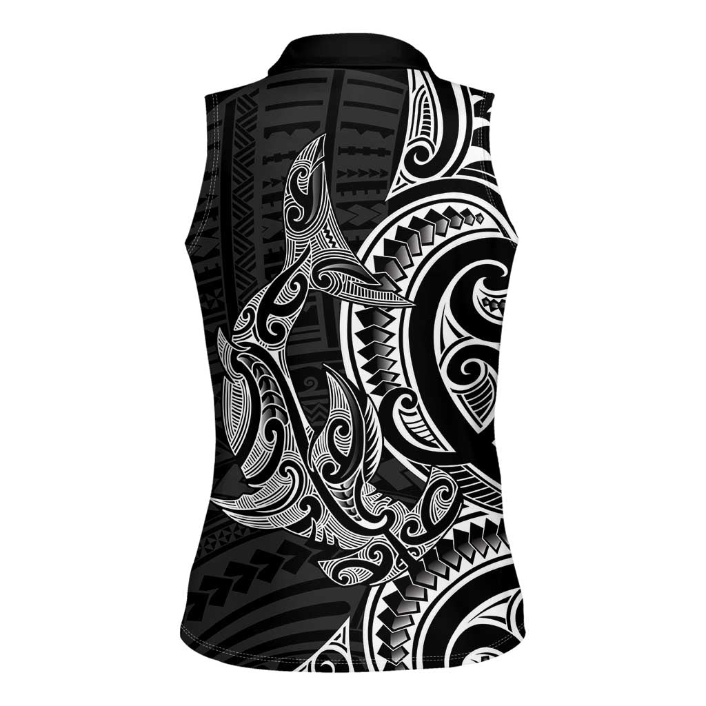 New Zealand Hammerhead Shark Women Sleeveless Polo Shirt Maori Haehae Mangopare Black - Vibe Hoodie
