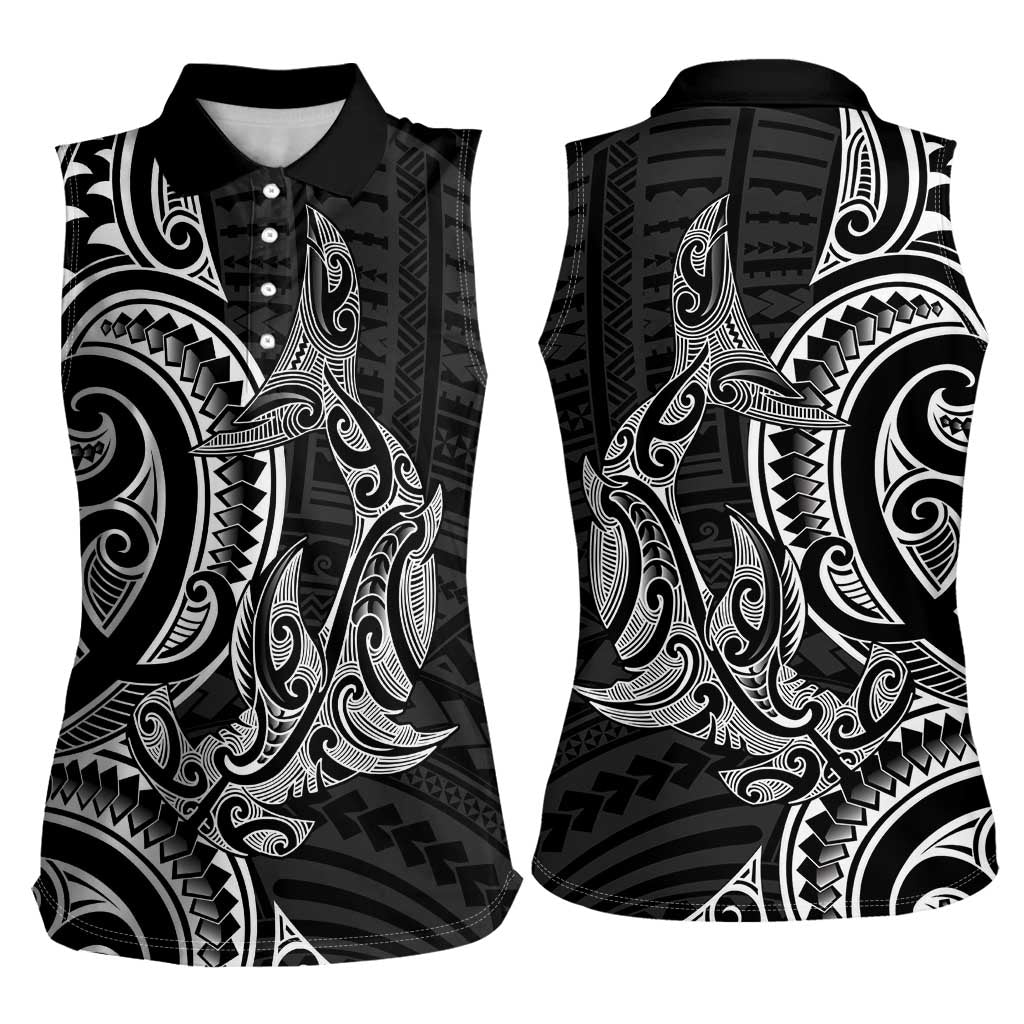 New Zealand Hammerhead Shark Women Sleeveless Polo Shirt Maori Haehae Mangopare Black - Vibe Hoodie