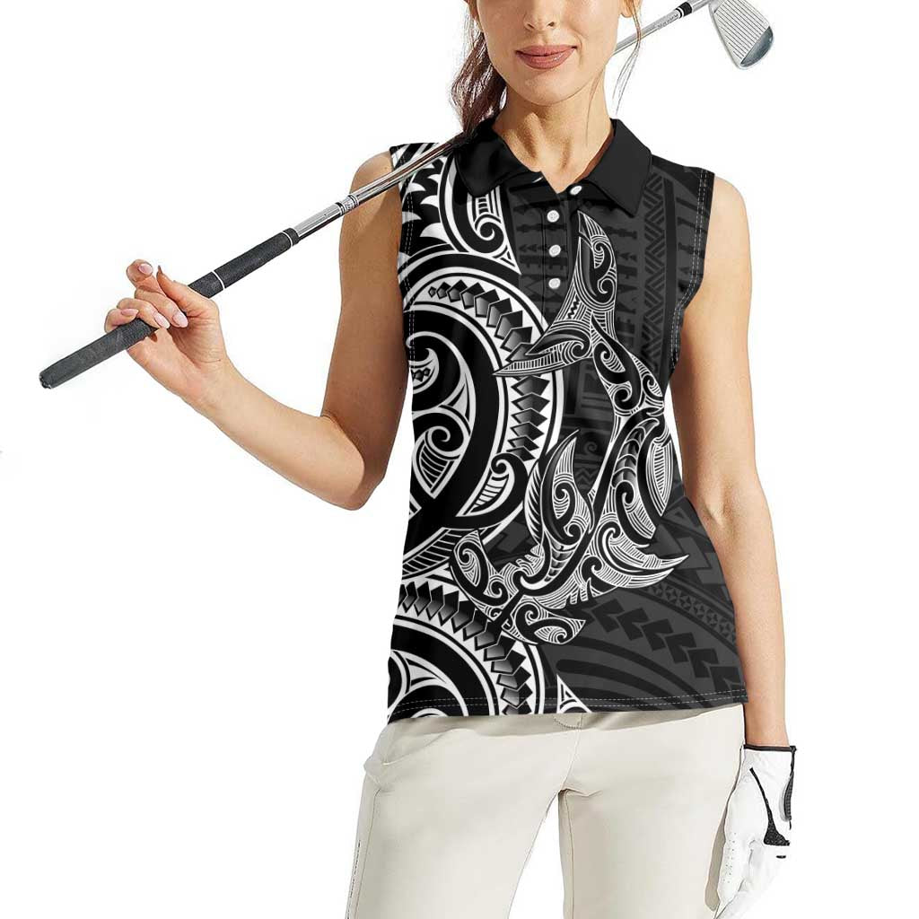 New Zealand Hammerhead Shark Women Sleeveless Polo Shirt Maori Haehae Mangopare Black - Vibe Hoodie
