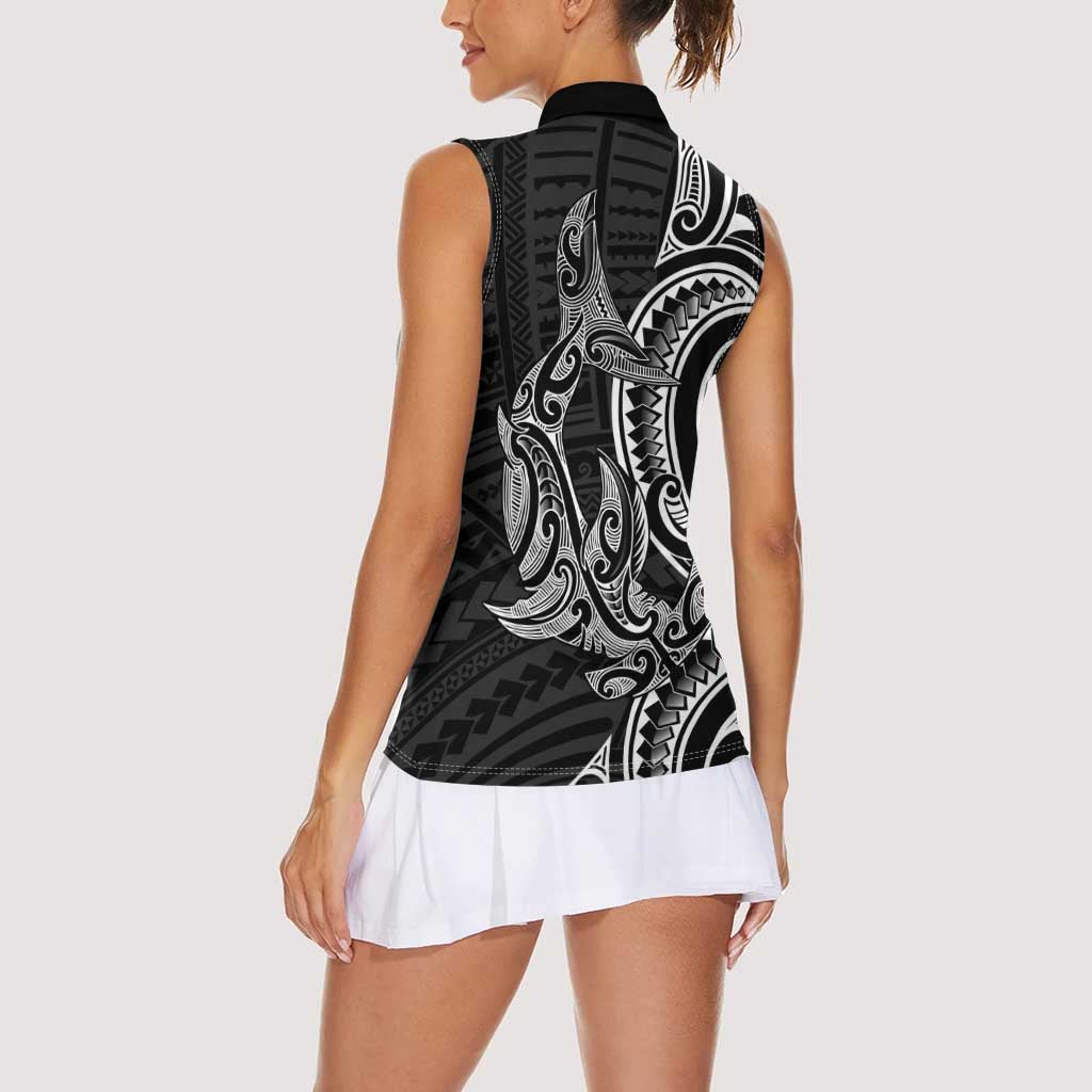 New Zealand Hammerhead Shark Women Sleeveless Polo Shirt Maori Haehae Mangopare Black - Vibe Hoodie