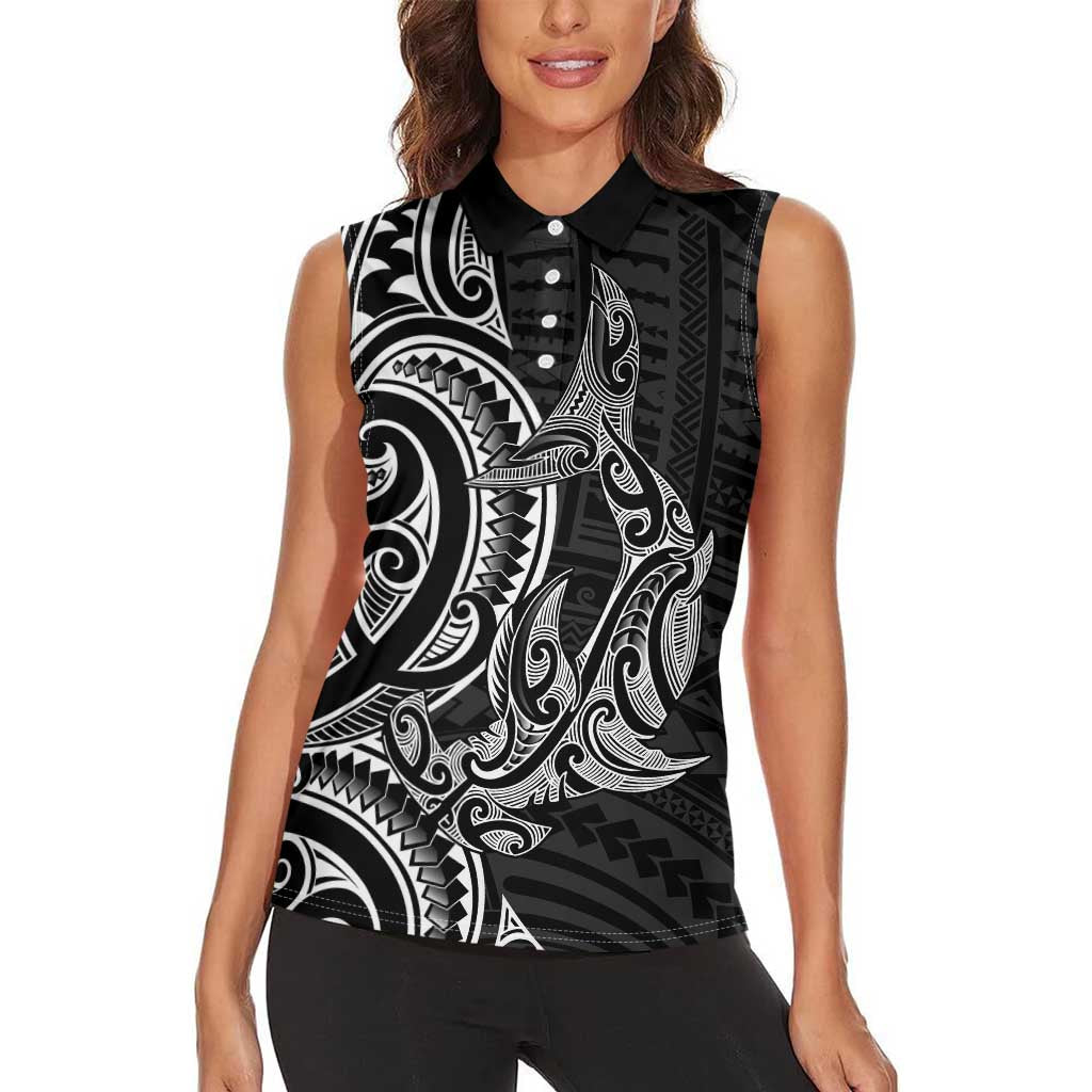 New Zealand Hammerhead Shark Women Sleeveless Polo Shirt Maori Haehae Mangopare Black - Vibe Hoodie