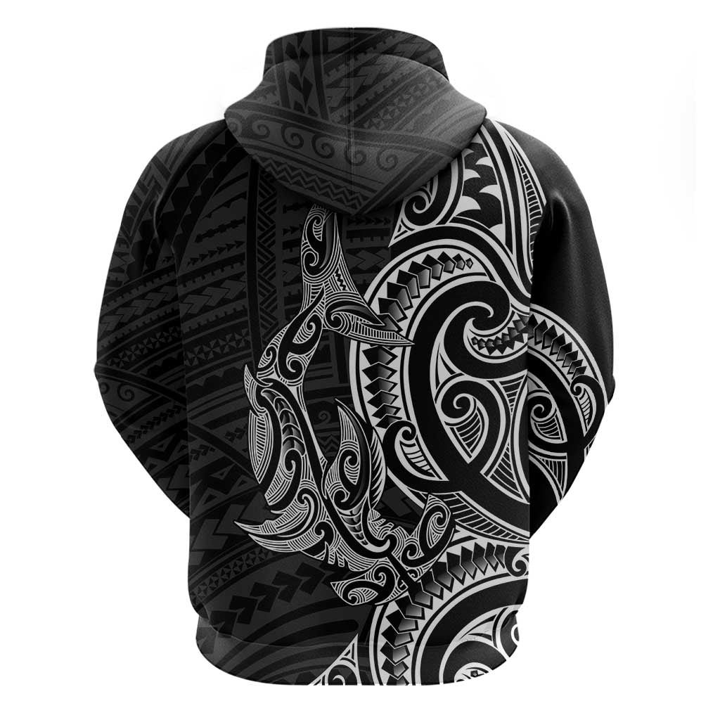 New Zealand Hammerhead Shark Zip Hoodie Maori Haehae Mangopare Black - Vibe Hoodie