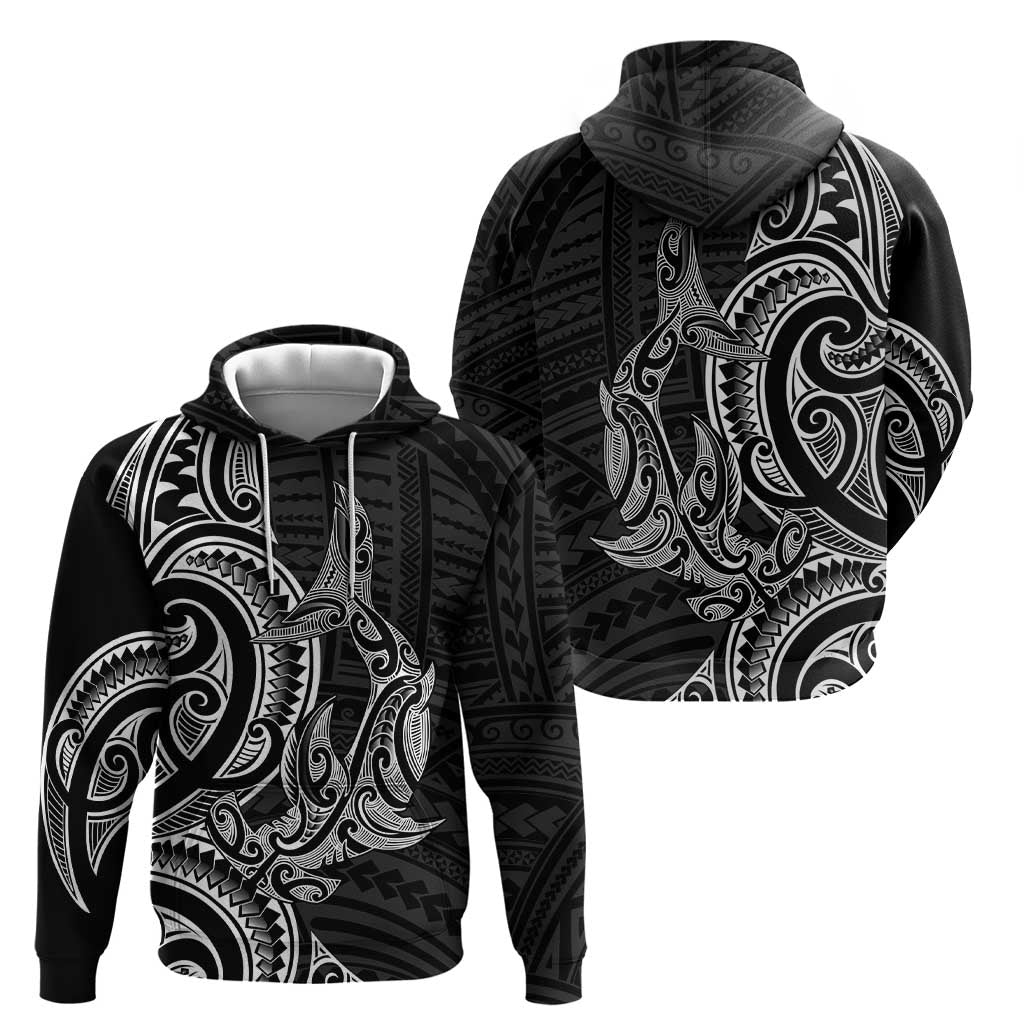 New Zealand Hammerhead Shark Zip Hoodie Maori Haehae Mangopare Black - Vibe Hoodie