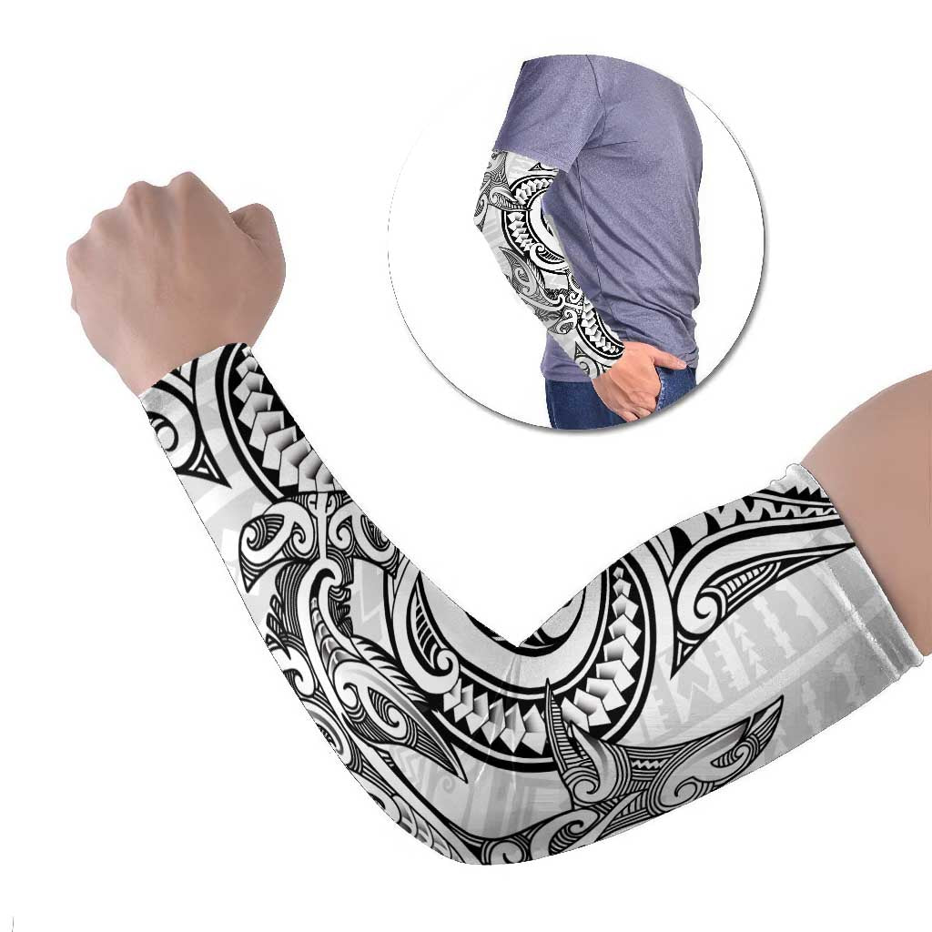 New Zealand Hammerhead Shark Arm Sleeves Maori Haehae Mangopare White - Vibe Hoodie