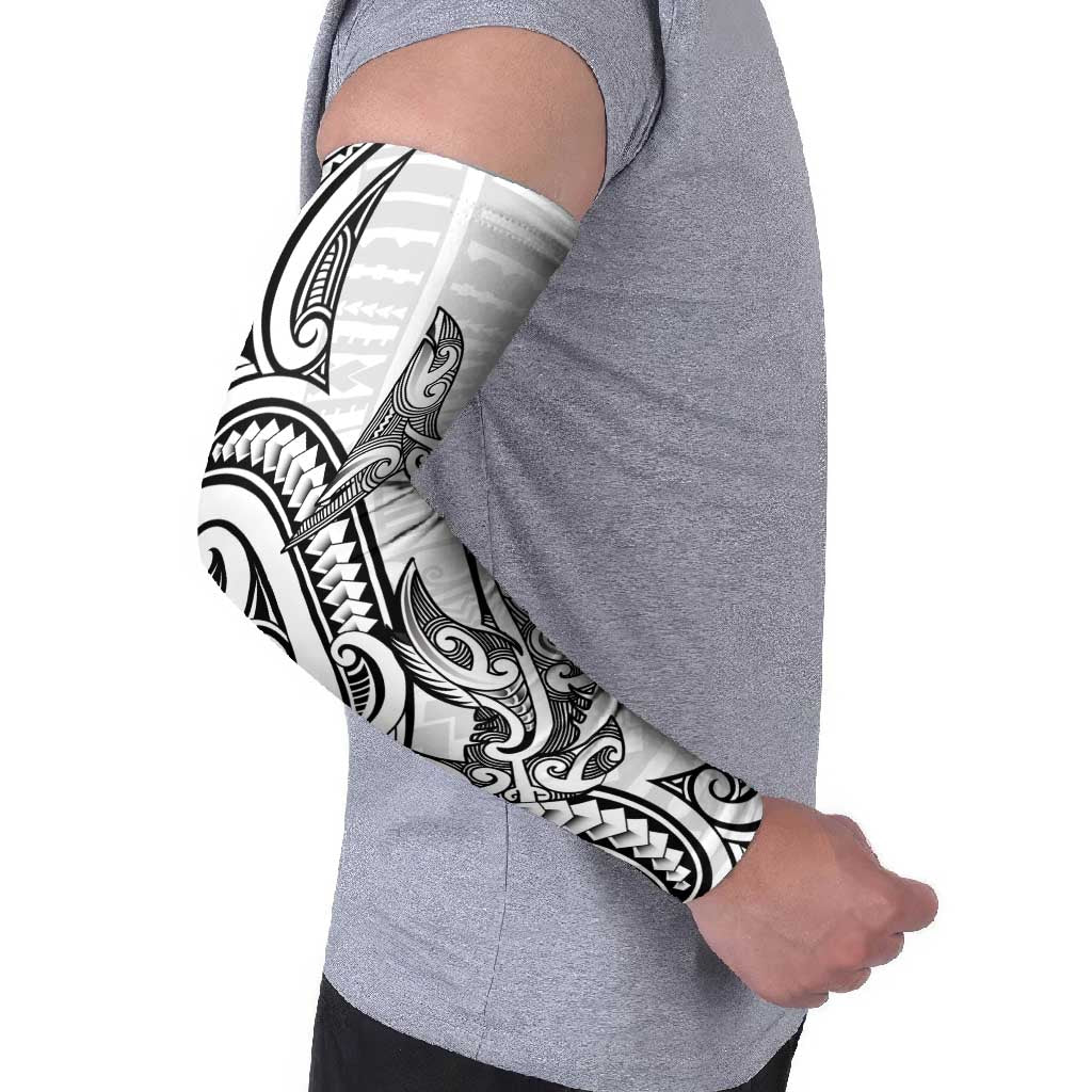 New Zealand Hammerhead Shark Arm Sleeves Maori Haehae Mangopare White - Vibe Hoodie