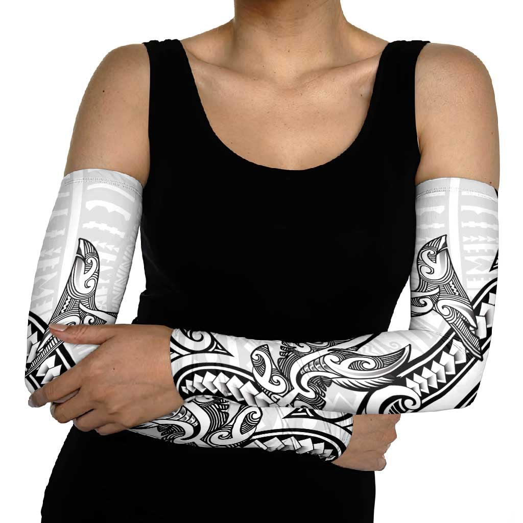 New Zealand Hammerhead Shark Arm Sleeves Maori Haehae Mangopare White - Vibe Hoodie