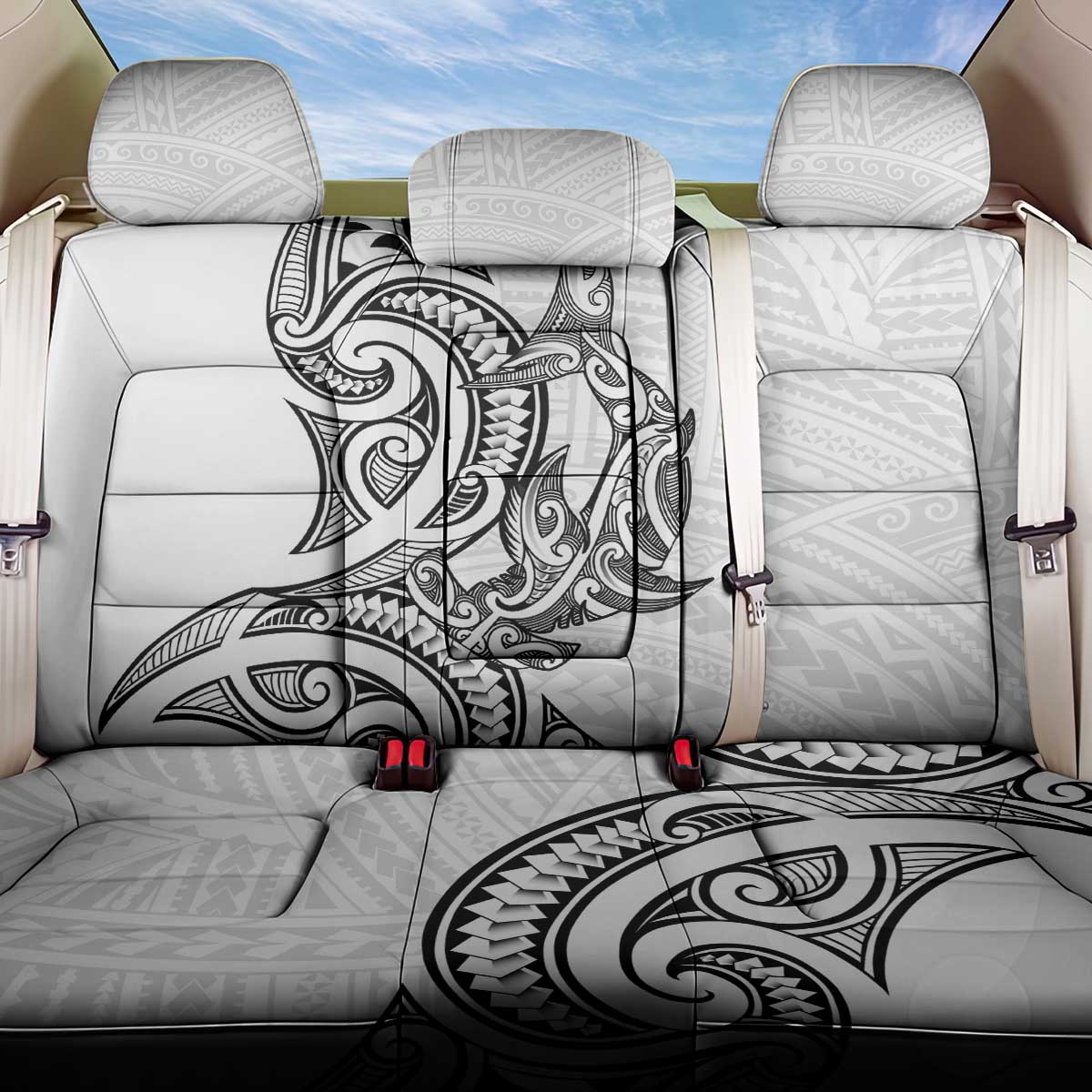 New Zealand Hammerhead Shark Back Car Seat Cover Maori Haehae Mangopare White - Vibe Hoodie