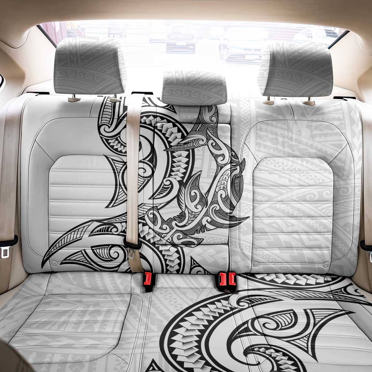 New Zealand Hammerhead Shark Back Car Seat Cover Maori Haehae Mangopare White - Vibe Hoodie