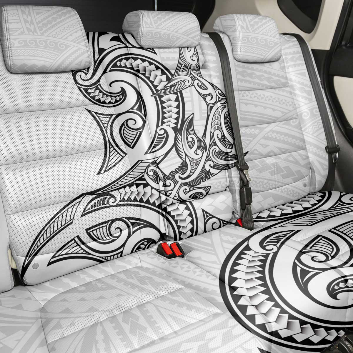 New Zealand Hammerhead Shark Back Car Seat Cover Maori Haehae Mangopare White - Vibe Hoodie
