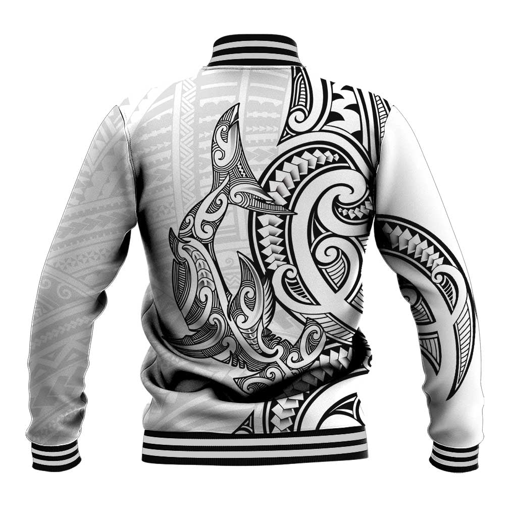 New Zealand Hammerhead Shark Baseball Jacket Maori Haehae Mangopare White - Vibe Hoodie