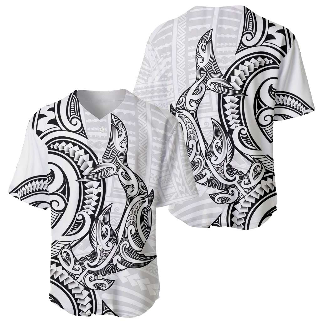 New Zealand Hammerhead Shark Baseball Jersey Maori Haehae Mangopare White - Vibe Hoodie