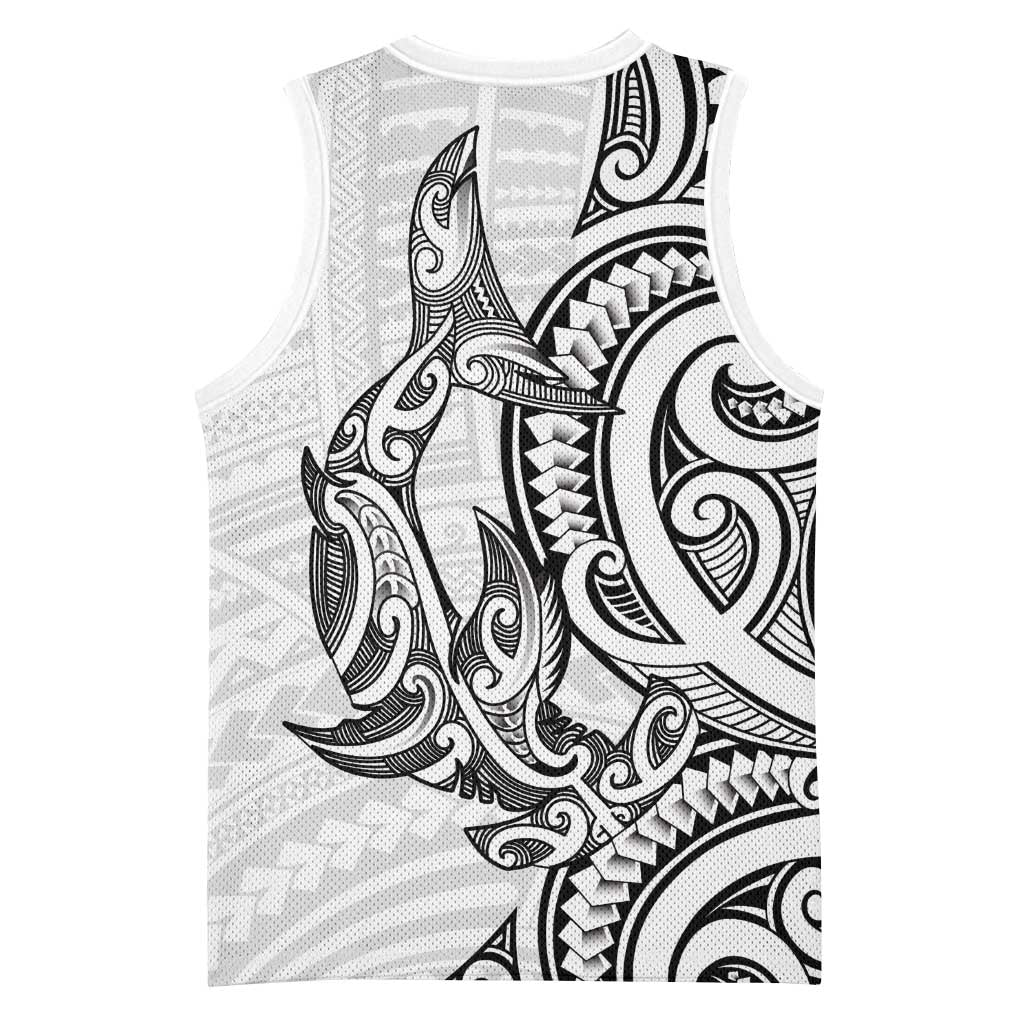 New Zealand Hammerhead Shark Basketball Jersey Maori Haehae Mangopare White - Vibe Hoodie