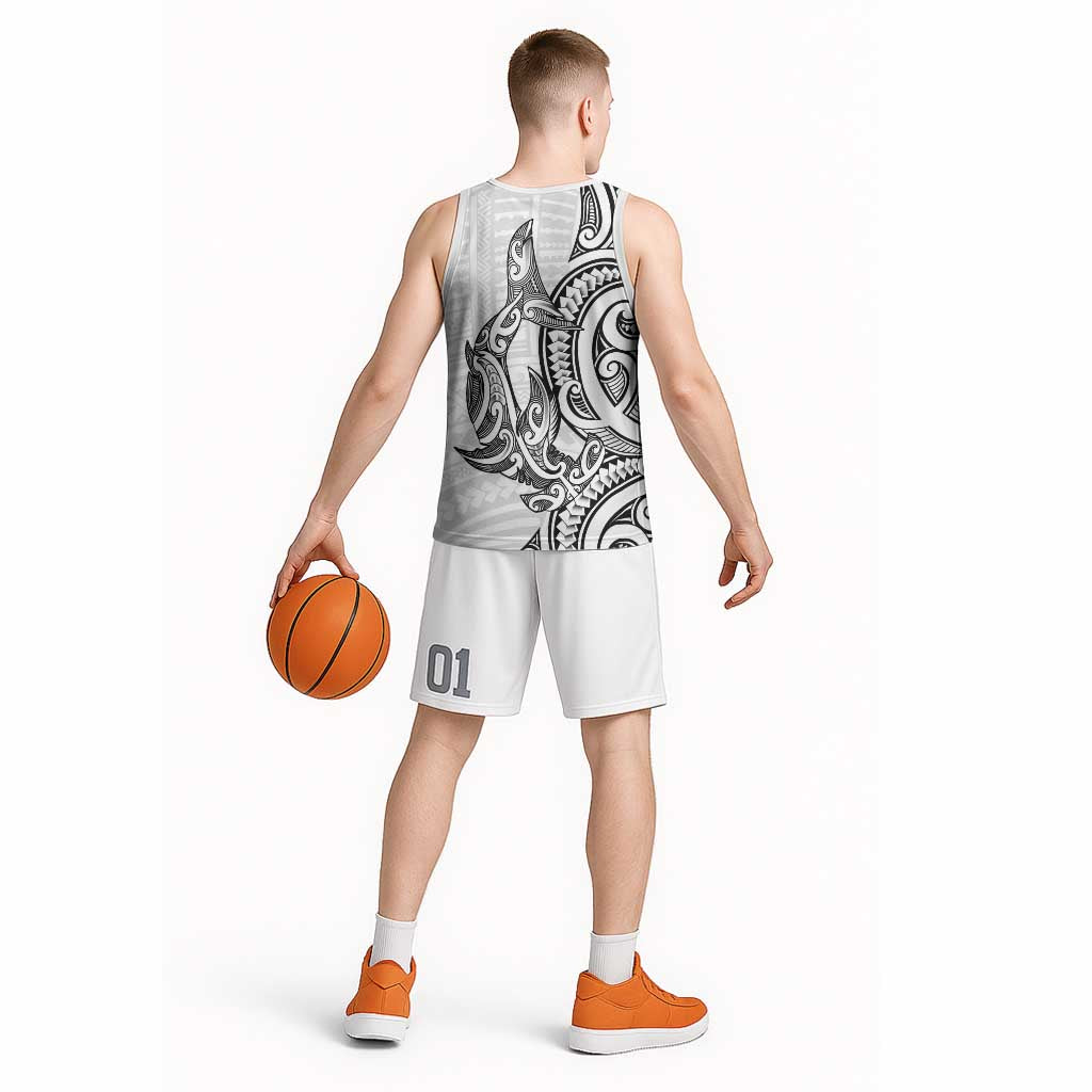 New Zealand Hammerhead Shark Basketball Jersey Maori Haehae Mangopare White - Vibe Hoodie