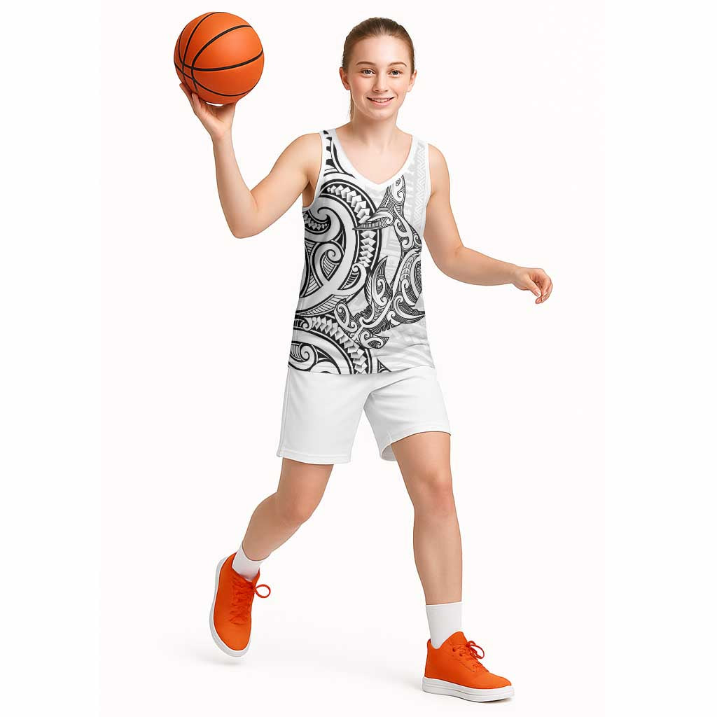 New Zealand Hammerhead Shark Basketball Jersey Maori Haehae Mangopare White - Vibe Hoodie