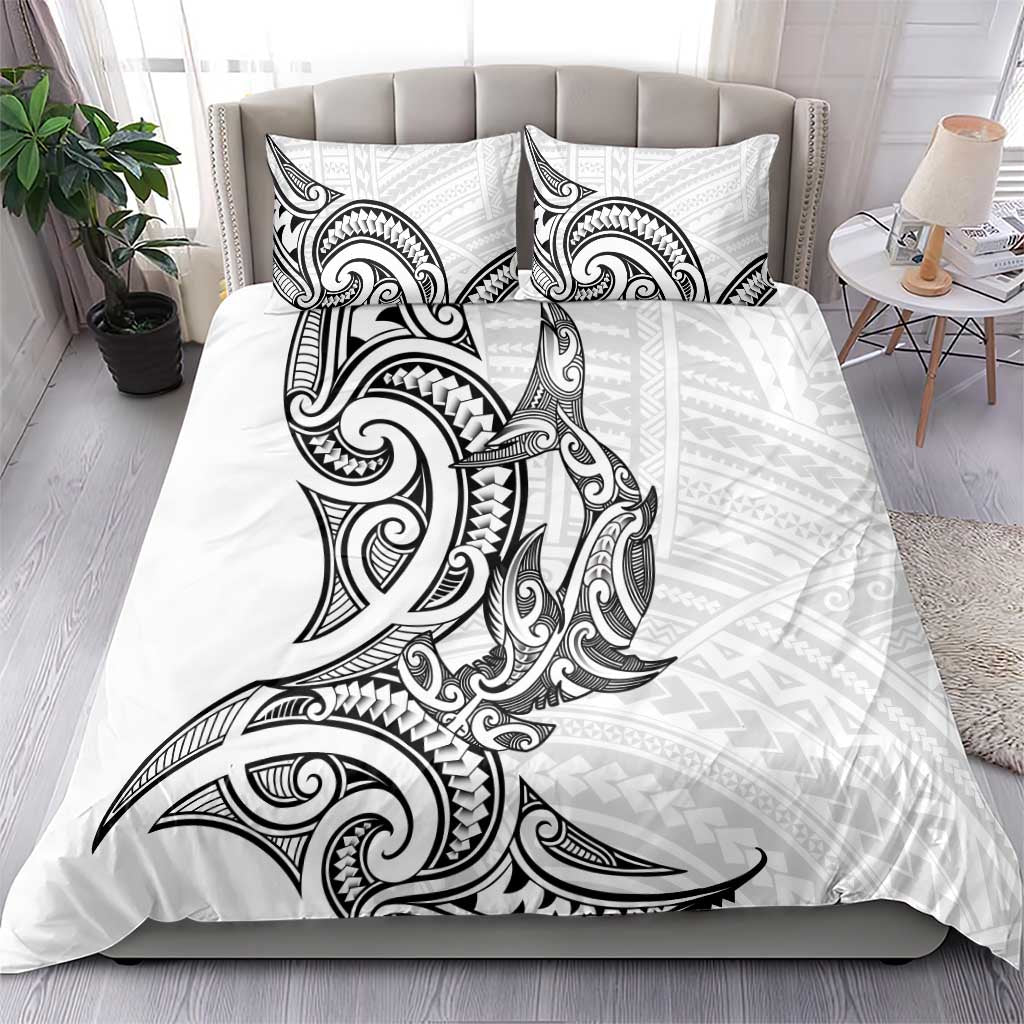 New Zealand Hammerhead Shark Bedding Set Maori Haehae Mangopare White - Vibe Hoodie
