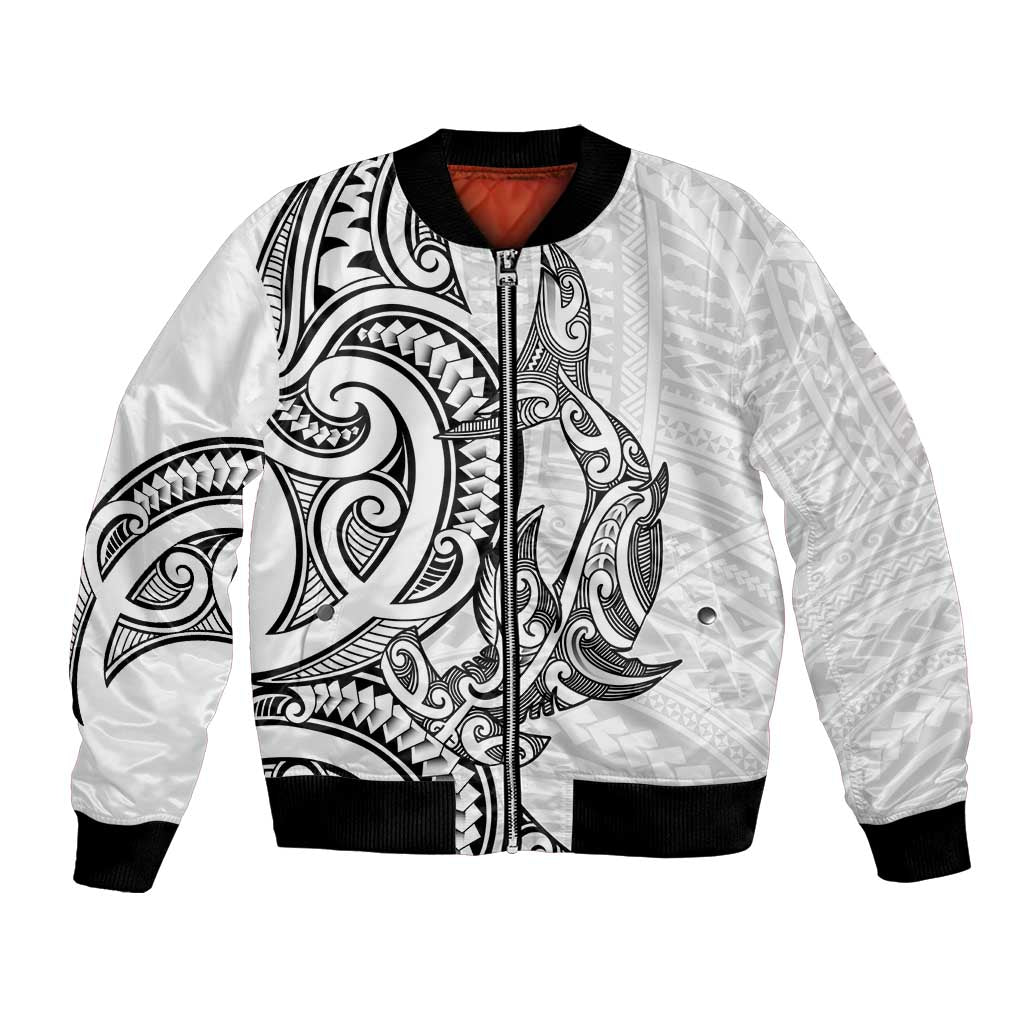 New Zealand Hammerhead Shark Bomber Jacket Maori Haehae Mangopare White - Vibe Hoodie