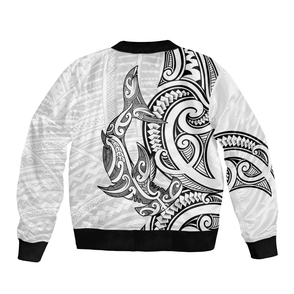 New Zealand Hammerhead Shark Bomber Jacket Maori Haehae Mangopare White - Vibe Hoodie
