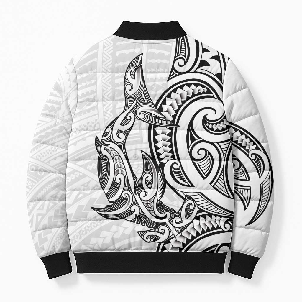 New Zealand Hammerhead Shark Bomber Puffer Jacket Maori Haehae Mangopare White - Vibe Hoodie