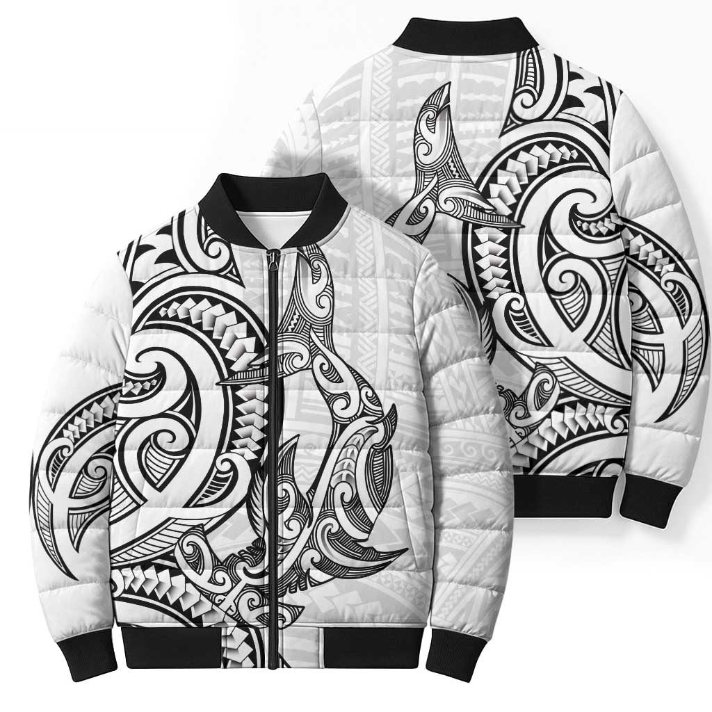 New Zealand Hammerhead Shark Bomber Puffer Jacket Maori Haehae Mangopare White - Vibe Hoodie