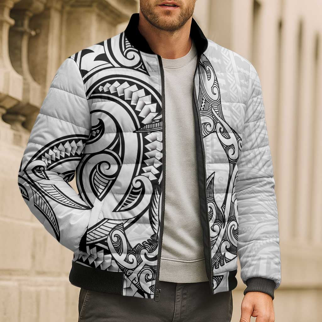 New Zealand Hammerhead Shark Bomber Puffer Jacket Maori Haehae Mangopare White - Vibe Hoodie