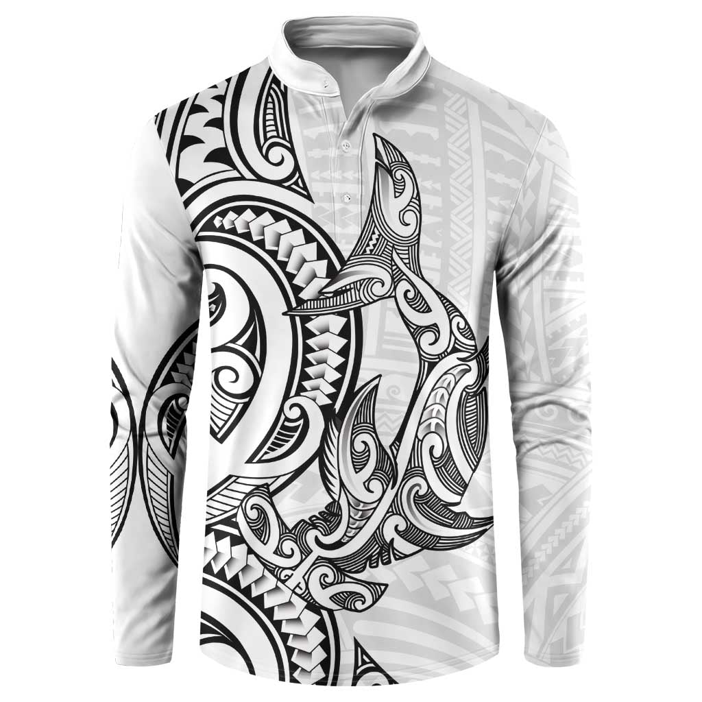 New Zealand Hammerhead Shark Button Sweatshirt Maori Haehae Mangopare White - Vibe Hoodie
