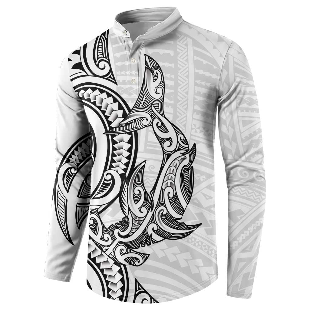 New Zealand Hammerhead Shark Button Sweatshirt Maori Haehae Mangopare White - Vibe Hoodie