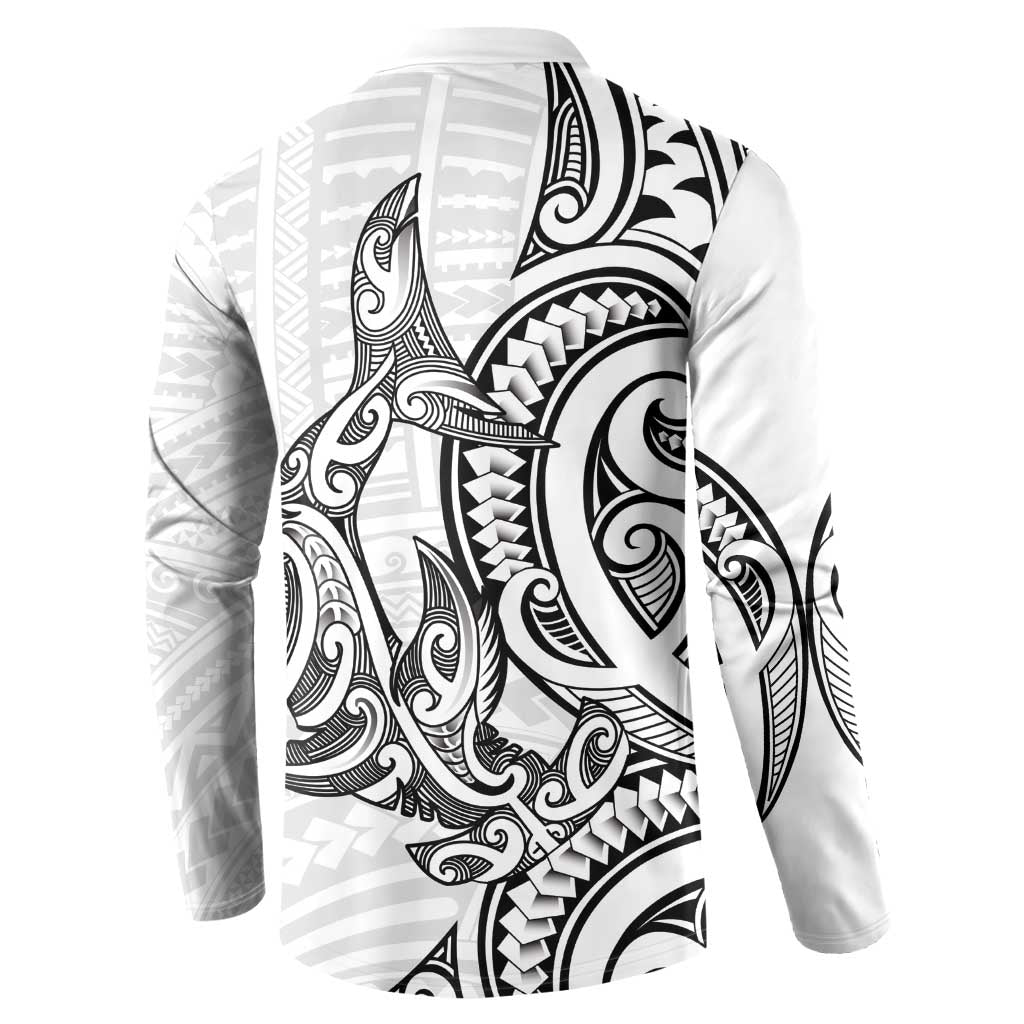 New Zealand Hammerhead Shark Button Sweatshirt Maori Haehae Mangopare White - Vibe Hoodie