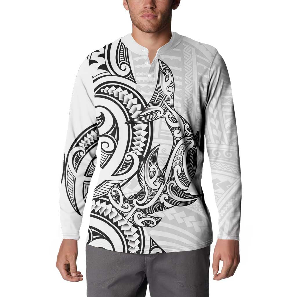 New Zealand Hammerhead Shark Button Sweatshirt Maori Haehae Mangopare White - Vibe Hoodie